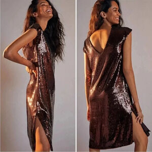 Anthropologie Meave Kara bronze sequin midi dress